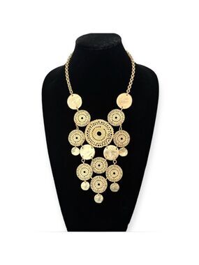 CHICO’s Brilliant Gold Medallion Disc Statement Bib Necklace | LIGHTWEIGHT | NWT
